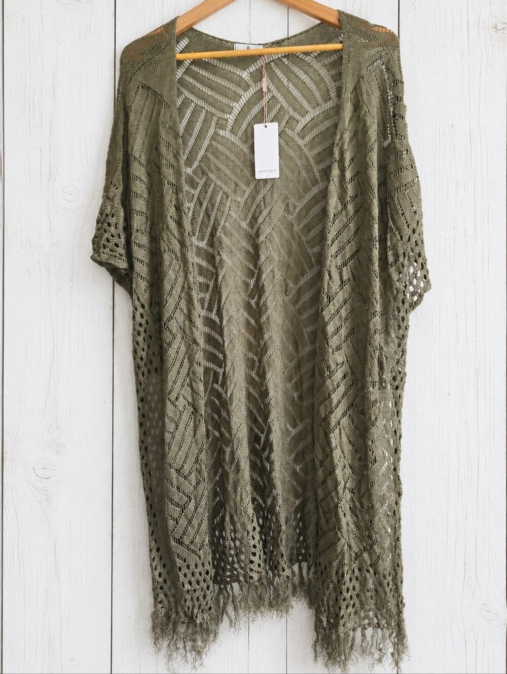 NWT Hotouch Open Knit Kimono Cardigan in Olive Green Size 2XL